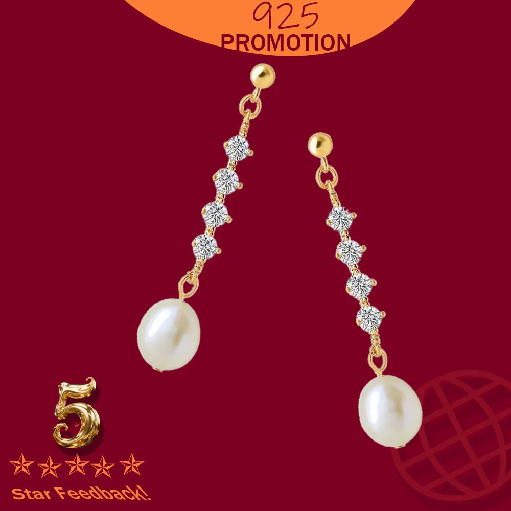 

Elegant 925 Sterling Silver Teardrop Freshwater Pearls Drop Dangle Earrings for Women Fashion Jewelry