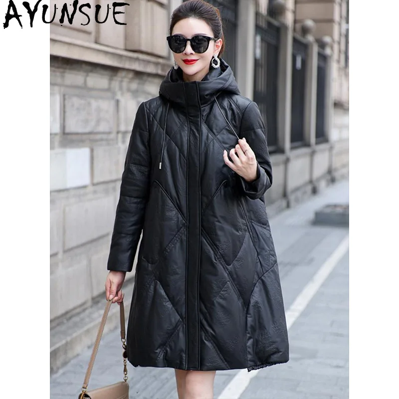 AYUNSUE véritable peau de mouton en cuir véritable veste femme longue Style vers le bas manteau femmes vêtements d'hiver nouveau dans les vêtements d'extérieur Casaco Feminino
