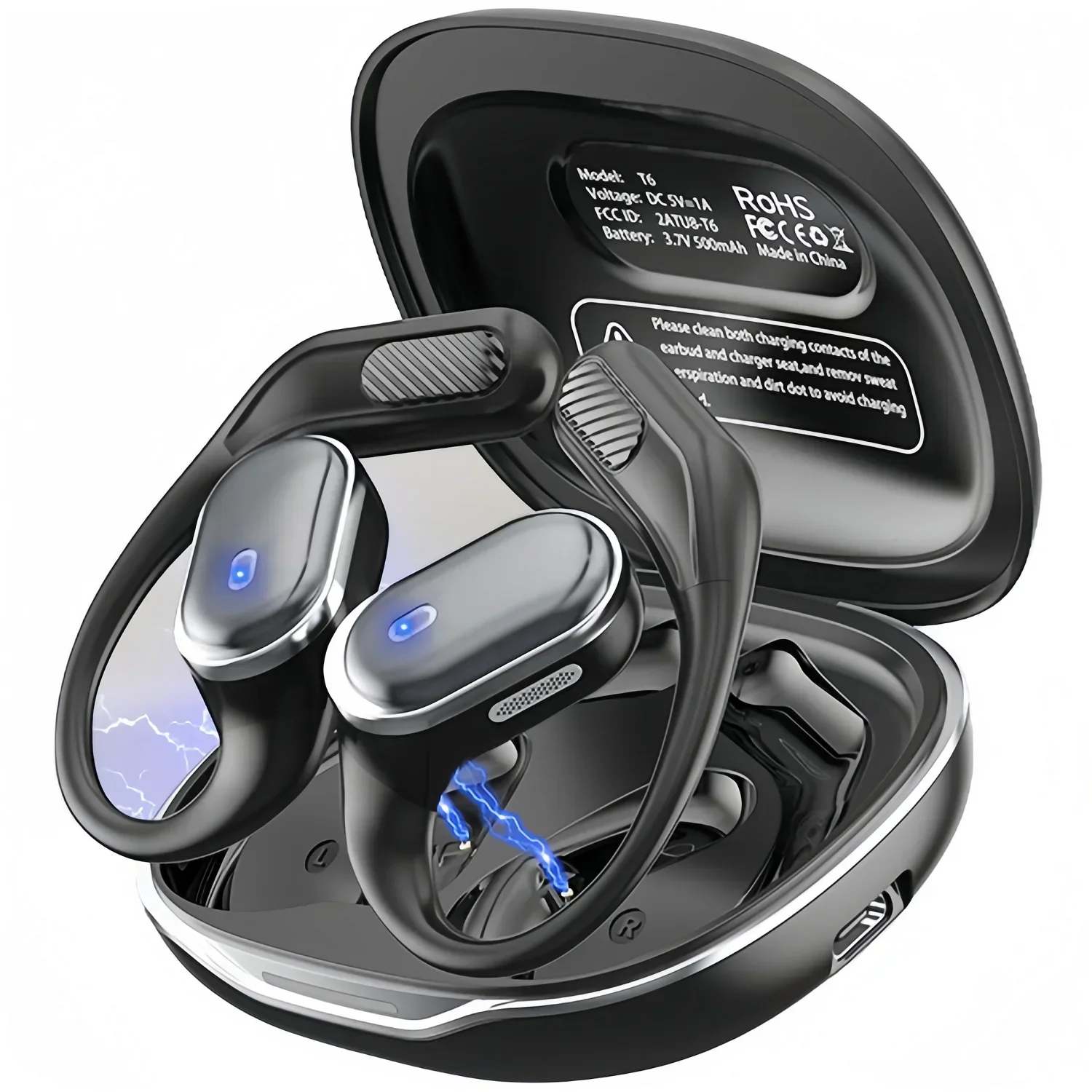 Open-Ear Headphones with Stable Comfort & Hi-Res Sound Pure Bass Boost Bluetooth V6.0 Earbuds OWS Wireless Headphones for Sports