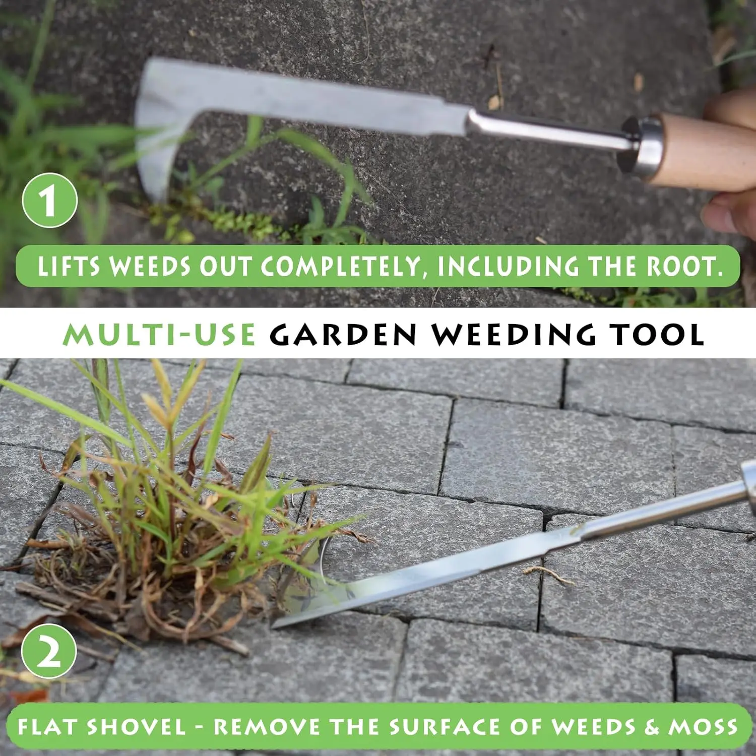 Désherbeur de fissures en acier en forme de L, outil de désherbage, extracteur de marche latérale, spatule, manche en bois, ameublissement du sol, tondeuse manuelle