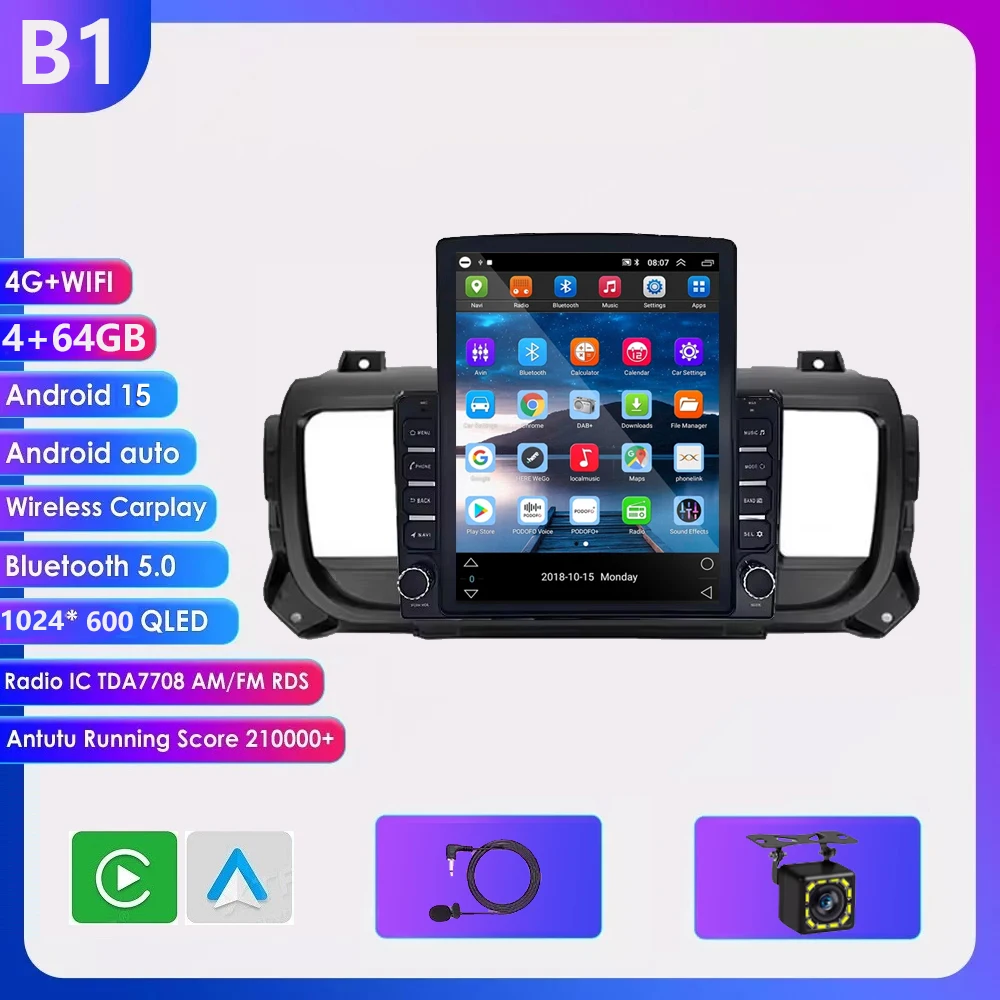 9.7 inch Android 16 Carplay voor Citroen Jumpy 3 SpaceTourer, Peugeot Expert 3 en Toyota Proace 2016-2021 multimediaspeler voor auto's