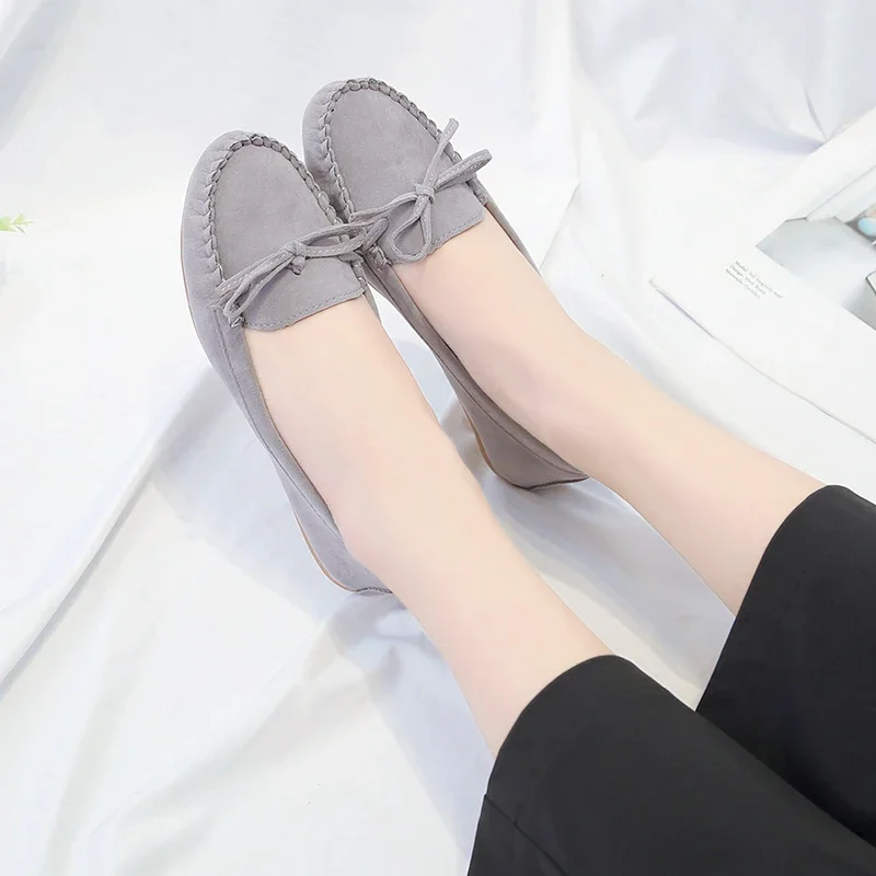 Modische Damen-Slipper mit Rundzehe und Schleife, Weiche Sohle, Slip-On Mokassins, Tägliche Freizeitschuhe – Detail 9