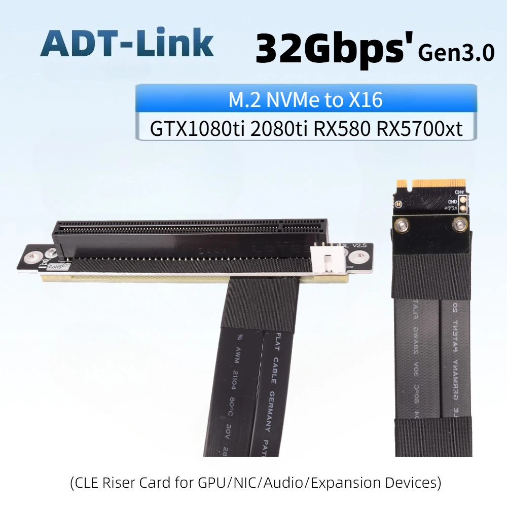 

ADT R43 M.2 NVME to PCI-e 3.0 x16 Riser Cable M.2 NGFF NVMe STX PC Motherboard Graphics Card Extension Gen3.0 M.2 to X16 Adapter