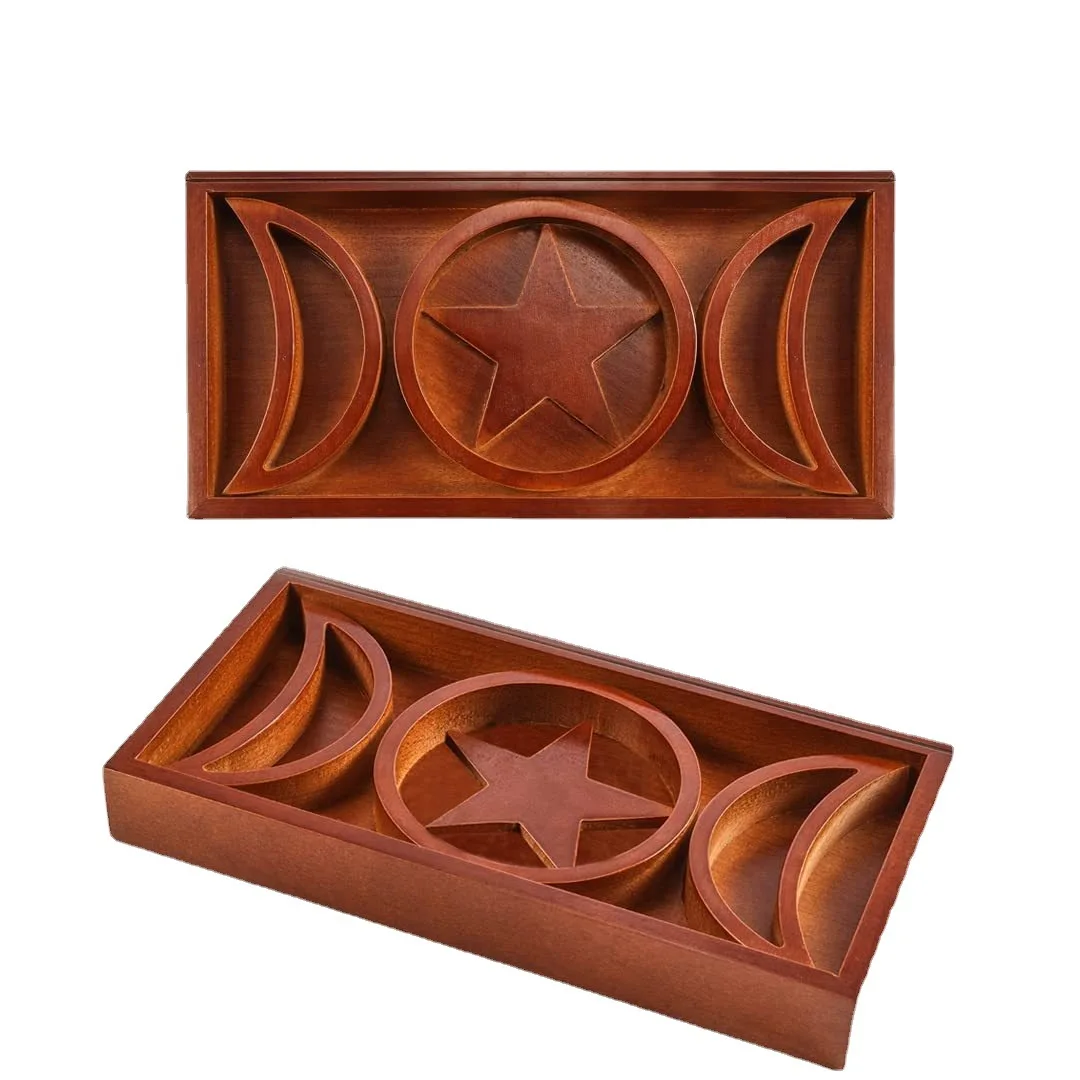 Nuovo Wicca Crystal Storage Torre in legno Supporto per tarocchi Tee Fase Moon Star Crtsmanip Decorazioni per la casa Artefatti dal design unico