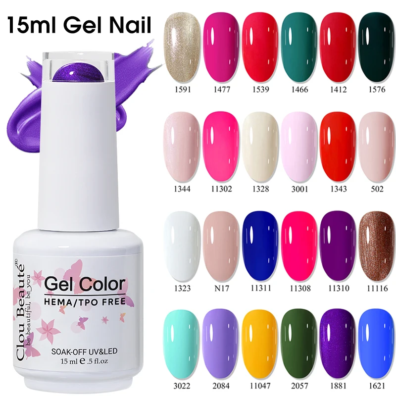 Clou Beaute 15ml Gel Nail Polish HEMA/TPO Free Vernis Semi Permanent UV LED Gel Nail Art No-Wipe Top Base Coat Manicure Gel Glue