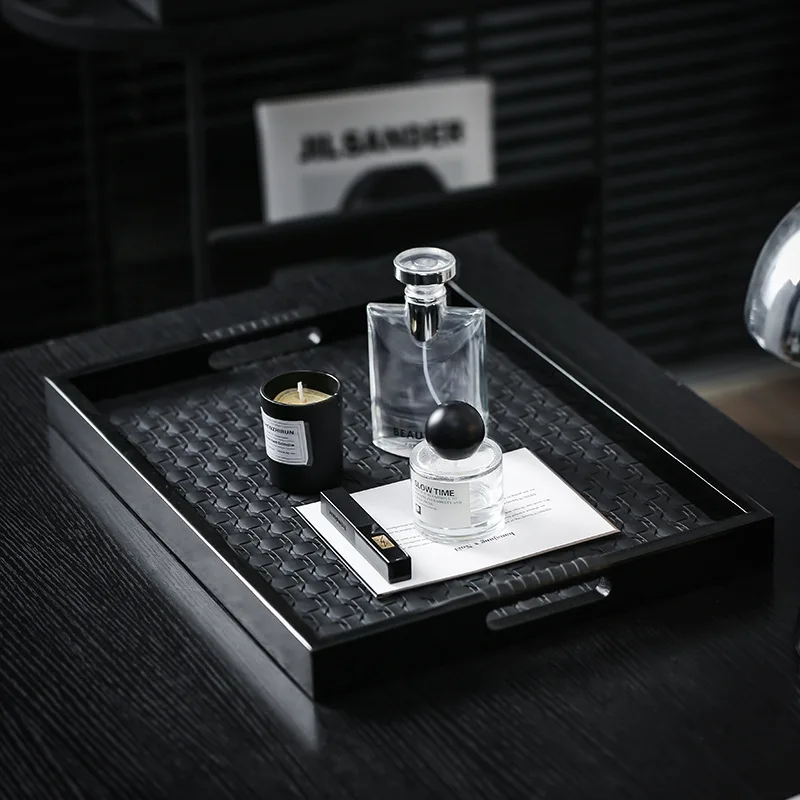 

for Aromatherapy Storage Vintage Home Decor Living Room Elegant Leather Wooden Tray