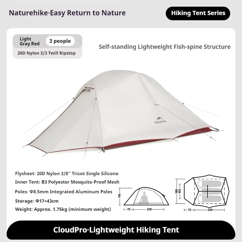 Naturehike Cloud Up PRO Camping 1/2/3 personen 3-seizoenentent 20D ultralichte draagbare outdoor reistent
