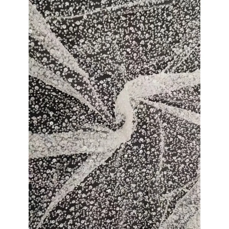 Newly Designed Beaded Sequined Embroidered Lace Netting Fabric 135cm Wide Perfect for Wedding Dress and DIY Projects