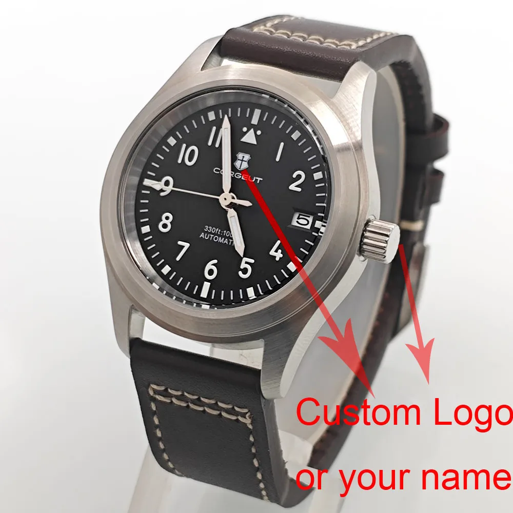 36mm/39mm Corgeut Watch Men Black Blue Green white Dial Silver PVD Black Case NH35 Mechanical Automatic Movement Watches custom