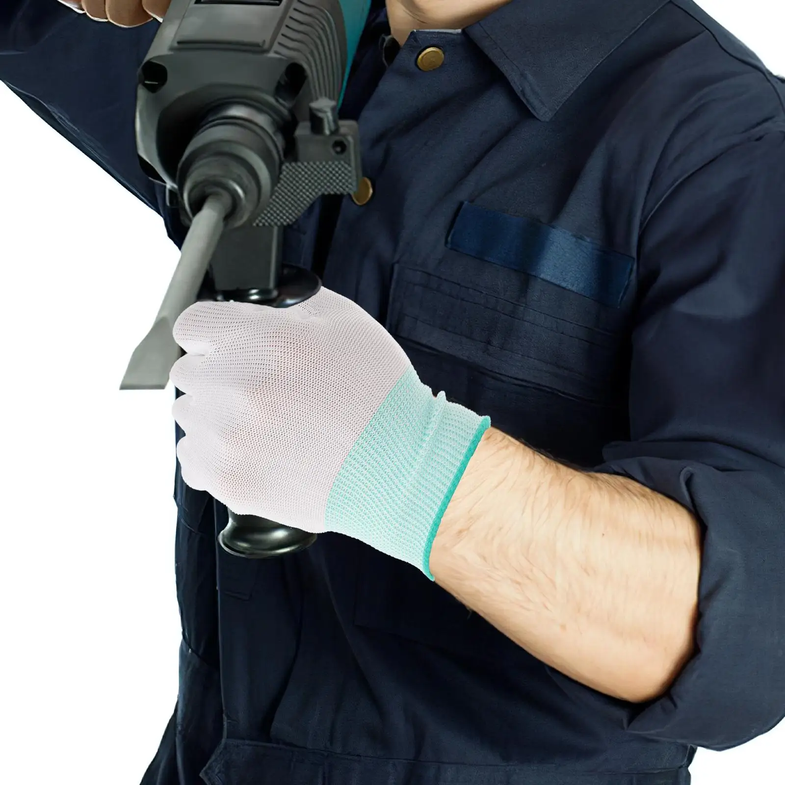 12 шт., полиэстеровые перчатки с полиуретановым покрытием, антистатические защитные рабочие перчатки для механиков, электриков, охрана труда