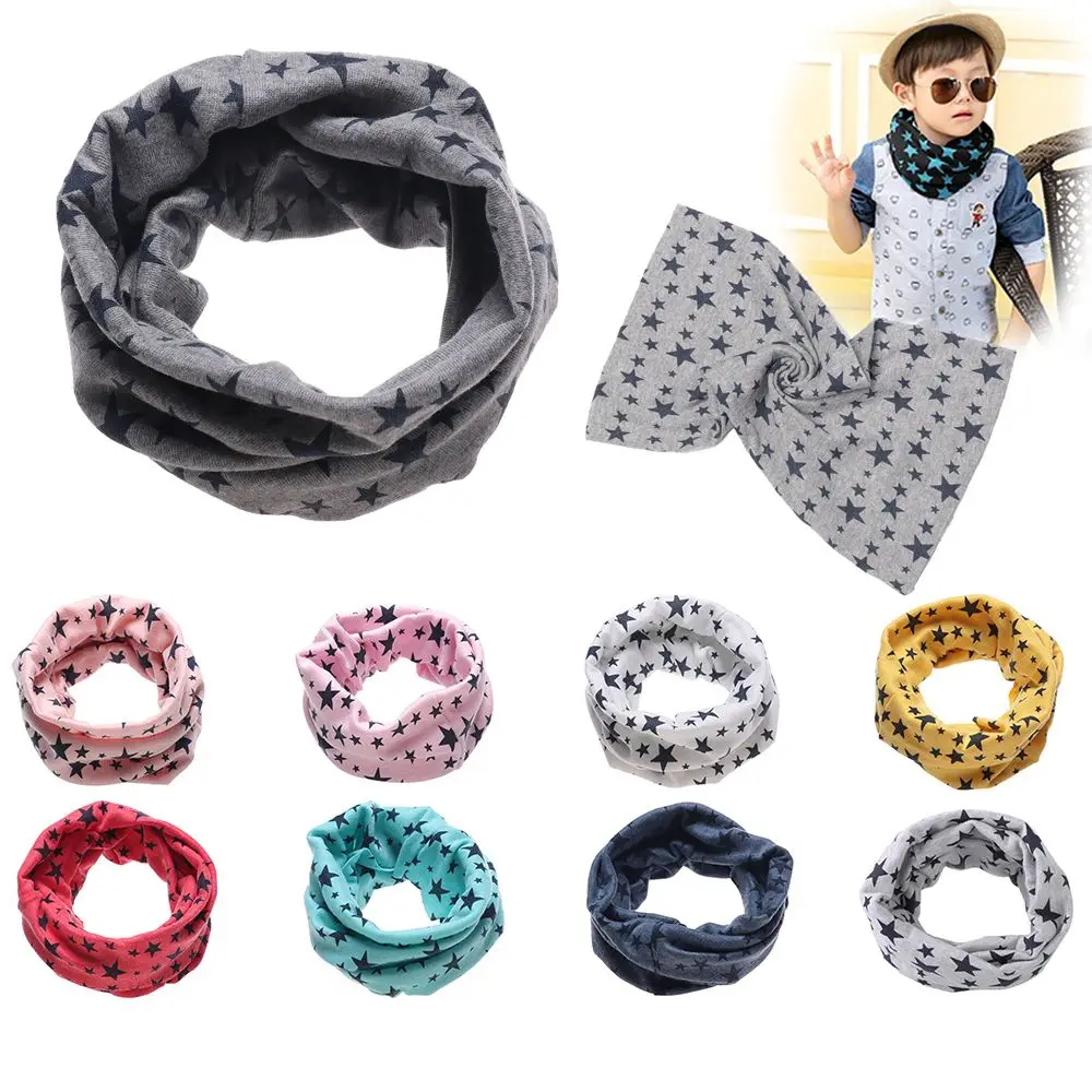 9 Colors Long Scarf Face Bandana Mask Neck Warmer Stars Printed Snood Collar Scarves Children Cotton Scarf