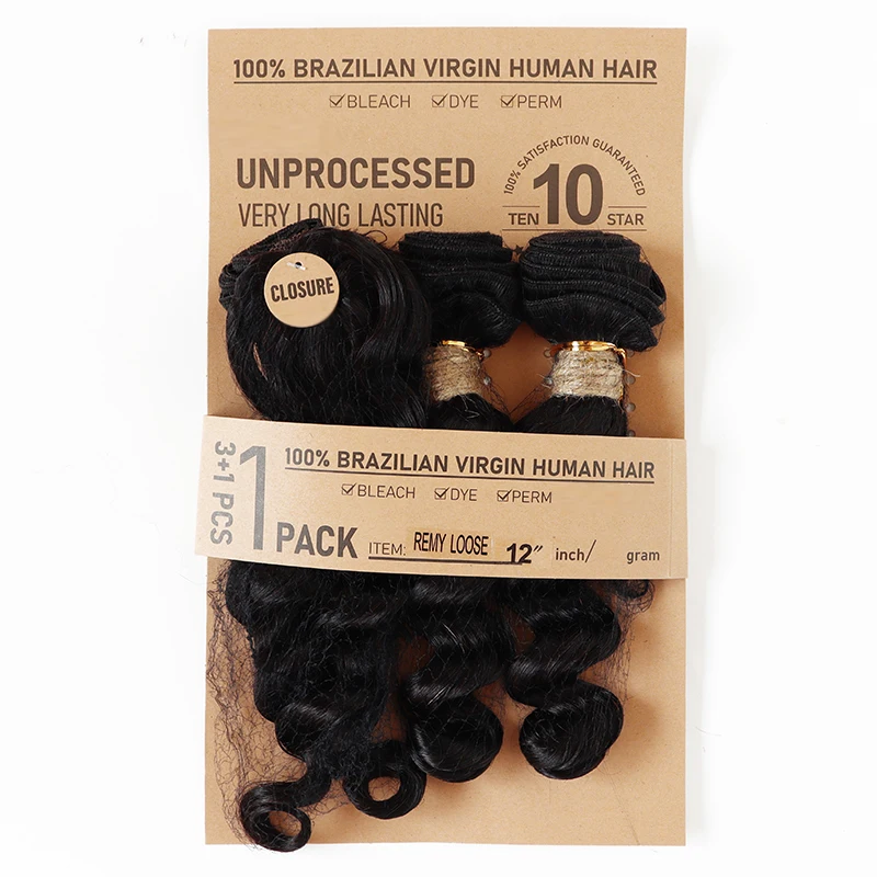 Deep Wave Body Wave Straight Human Hair Bundles With Closure Indian Hair Weave 3 Bundles With Machine Made Closure view 4
