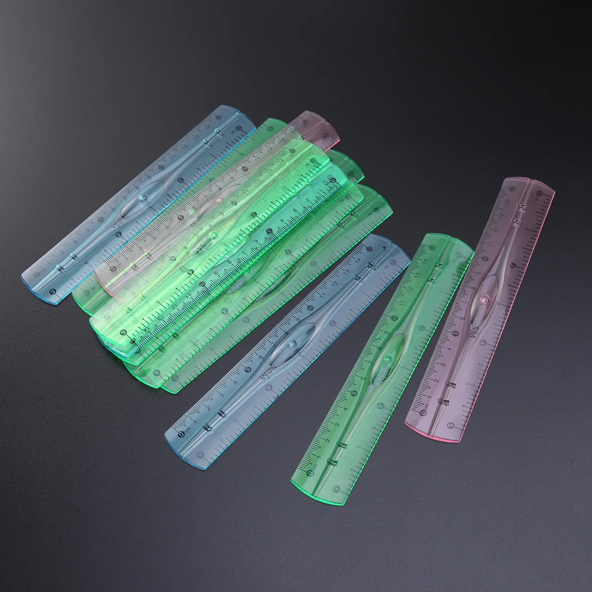 12 Pcs Plastic Transparent Rulers School Students Stationery Office Measuring Ruler 15CM (Random Color)