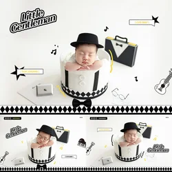 Newborn Photoshoot Props Little Gentleman Costume Set Clothes Hat Brief Case Glasses Photography Outfit Studio Photo Accessories