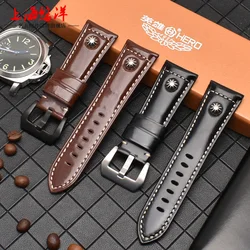 Studded Nubuck Leather WatchBand 20MM 22MM 24MM 26MM Retro Watch Strap Withtool Men Accessories Black Brown Green Khkai