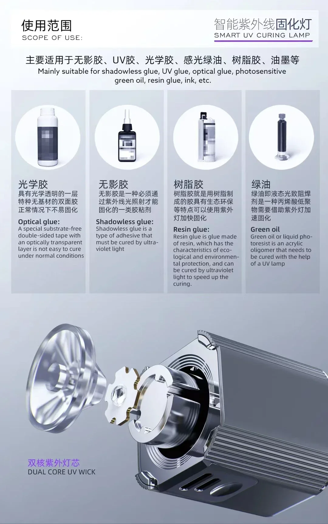 جديد الأشعة فوق البنفسجية ذكي النفط الأخضر علاج مصباح الأشعة فوق البنفسجية مصباح لحام النفط الأشعة فوق البنفسجية لاصق علاج مصباح للهاتف اللوحة PCB LCD أداة إصلاح