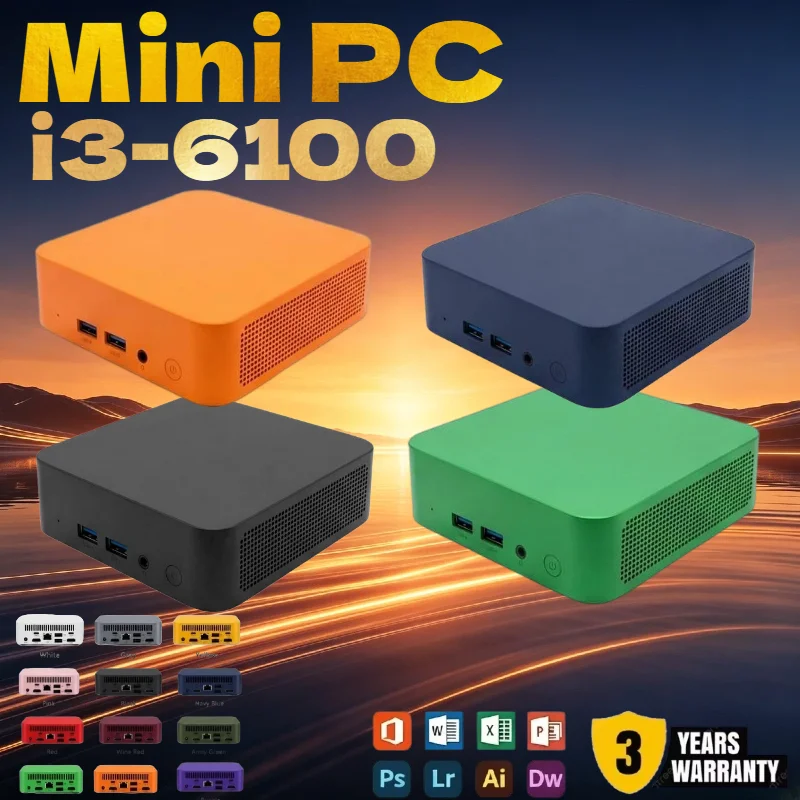 Mini PC Intel Core i3-6100 Compact Small Desktop 16GB RAM Optional 1/2TB SSD Built-in WiFi 6 BT5.2 4K Student Study Mini PC