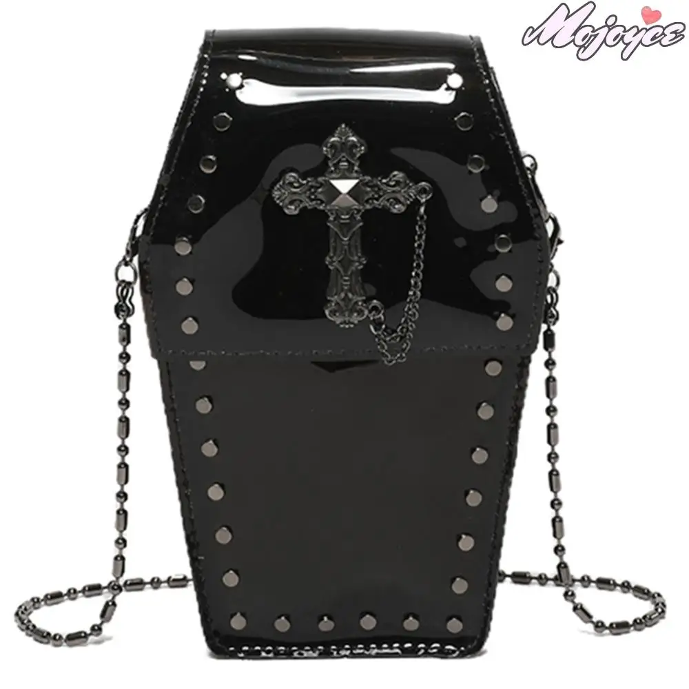 

Women Clear Jelly Satchel Bag PVC Mini Punk Chain Bag Cross Coffin Sling Bag Stadium Approved Phone Bag