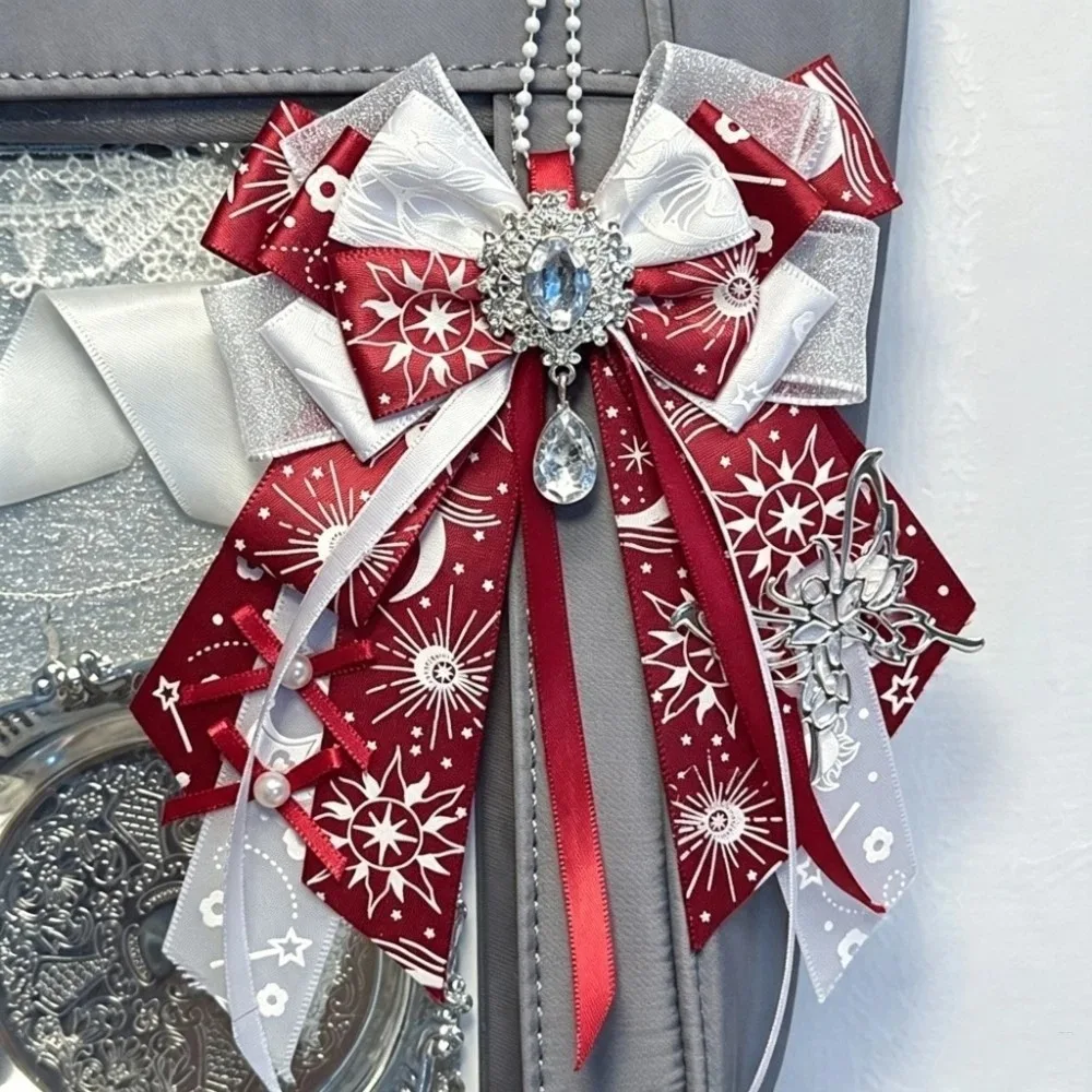 Ribbon Double Layer Bowknot Ornament Keychain Tassel Long Streamers Lolita Bag Charm Rhinestone Elegant Handmade Jewelry Girl