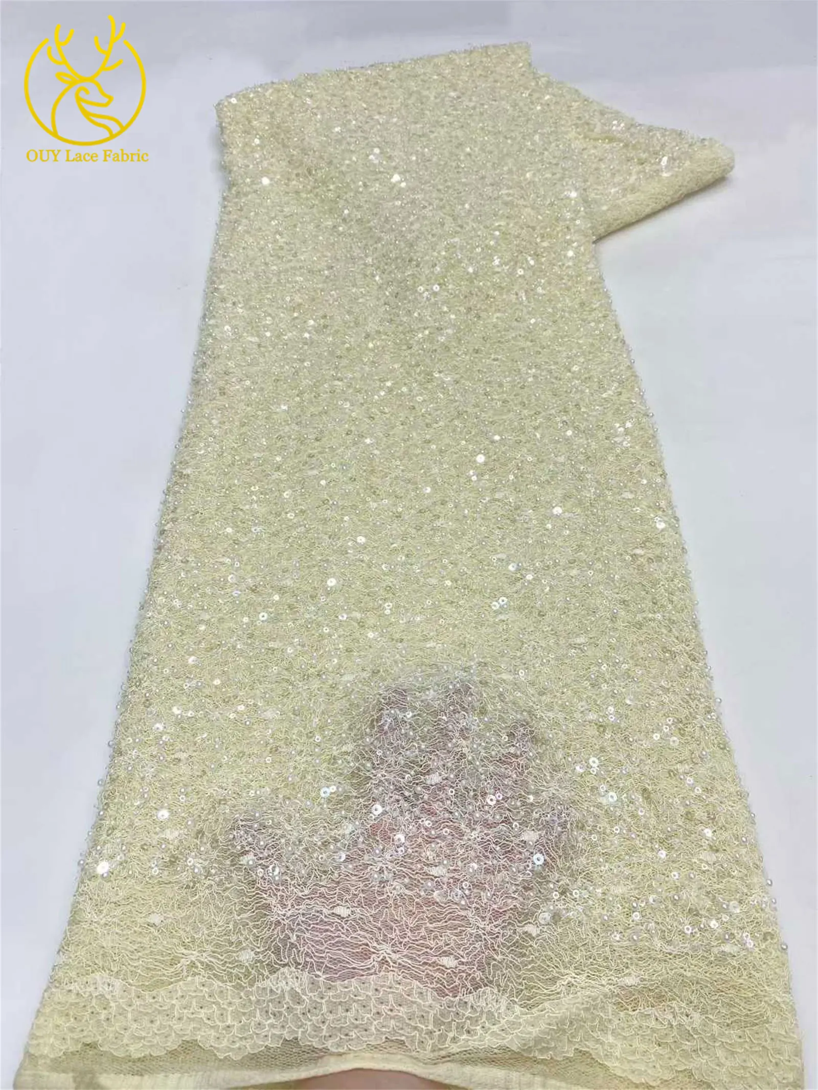 卸売 パープル エレガント アフリカ ビーズレース生地 2025 フランス製 スパンコール メッシュレース生地 レディース ディナードレス素材 裁縫用 5ヤード