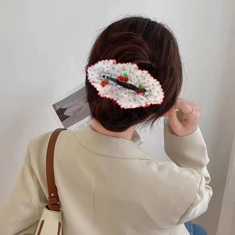 

Нежная заколка для волос с прочной фиксацией, прозрачная сетчатая заколка-зажим с кружевом, аксессуар для волос с декором в виде вишни, для полусобранных причесок и боковых прядей