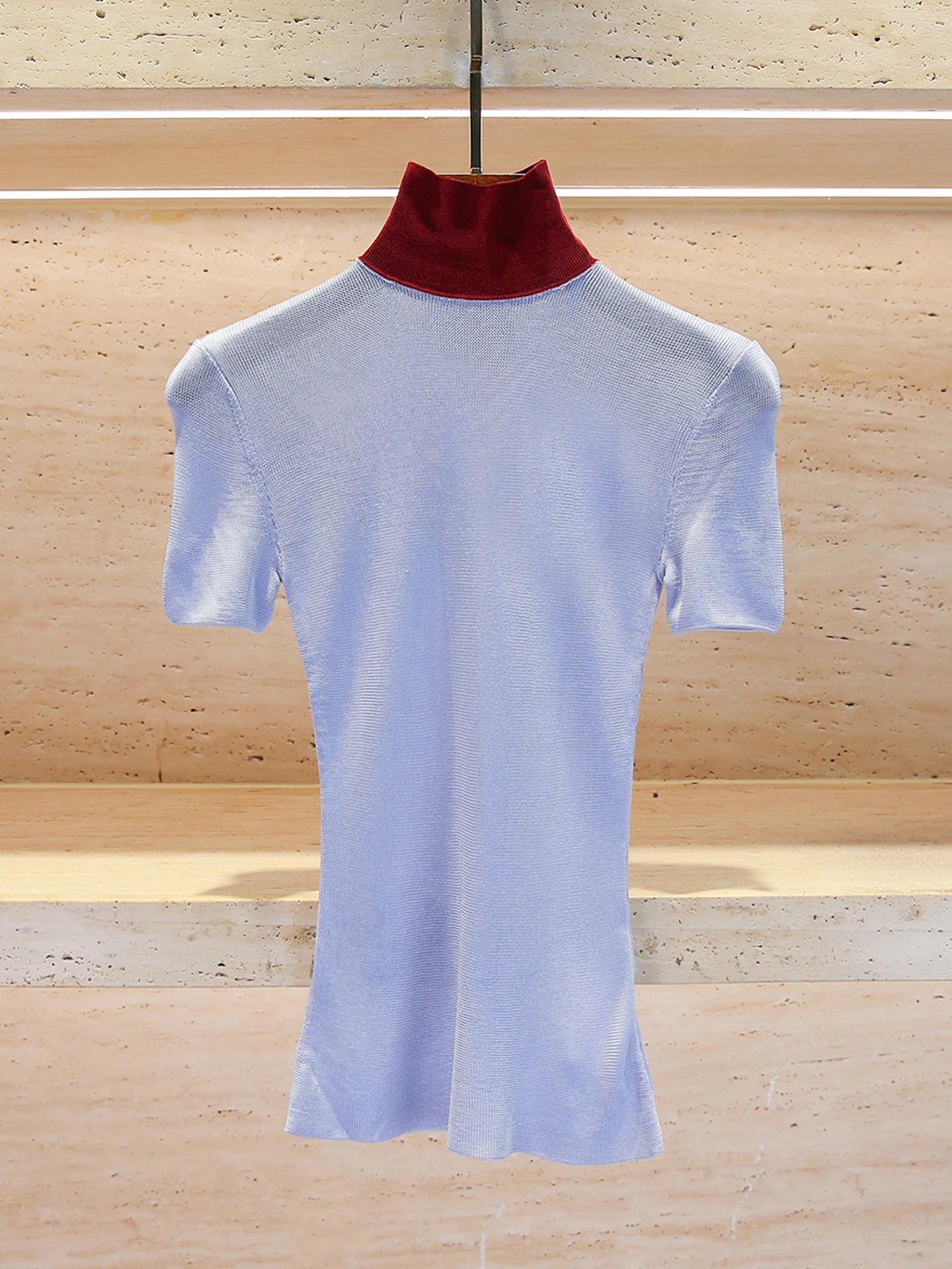 

Элегантный женский трикотажный топ с высоким воротом, облегающий, универсальный, для повседневной носки, с коротким рукавом, стандартный крой