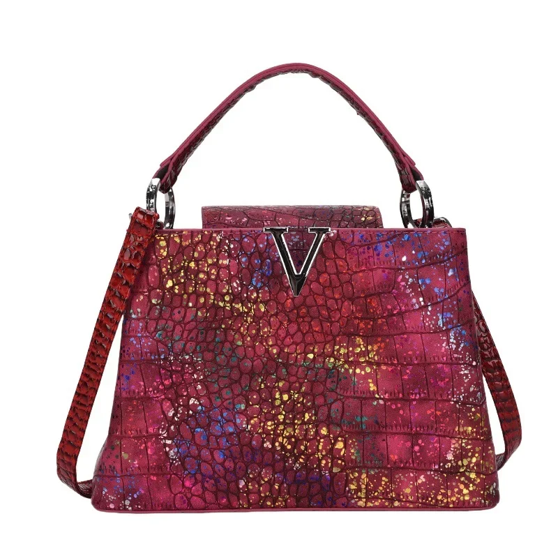 

Mature Women All Love It!！V-Shape Tote Bag 2024 - New Iridescent Croc, Retro Euro, Versatile, Handheld/Shoulder/Crossbody