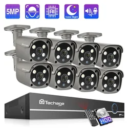 Techage-Système de caméra de sécurité, kit de vidéosurveillance CCTV, caméra IP extérieure, POE, NVR, AI, poignées humaines, audio bidirectionnel, P2P, 8 canaux, 5MP