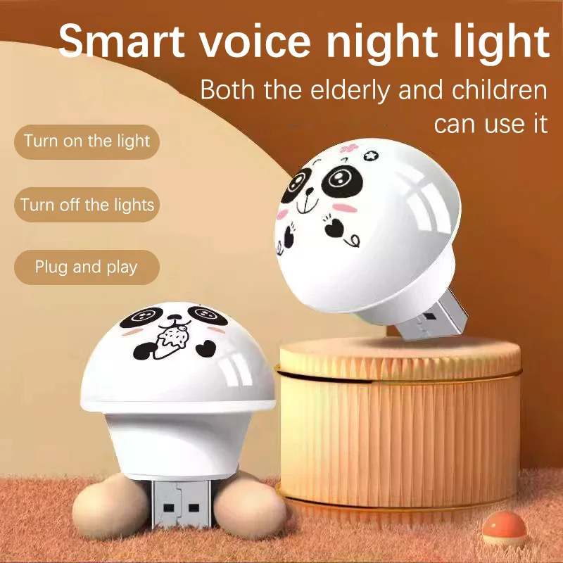 USB Panda Artificial Smart Voice Controlled Night Light, Bedside Camping Plug Use LED Indoor Sleep Lights With Voice Control