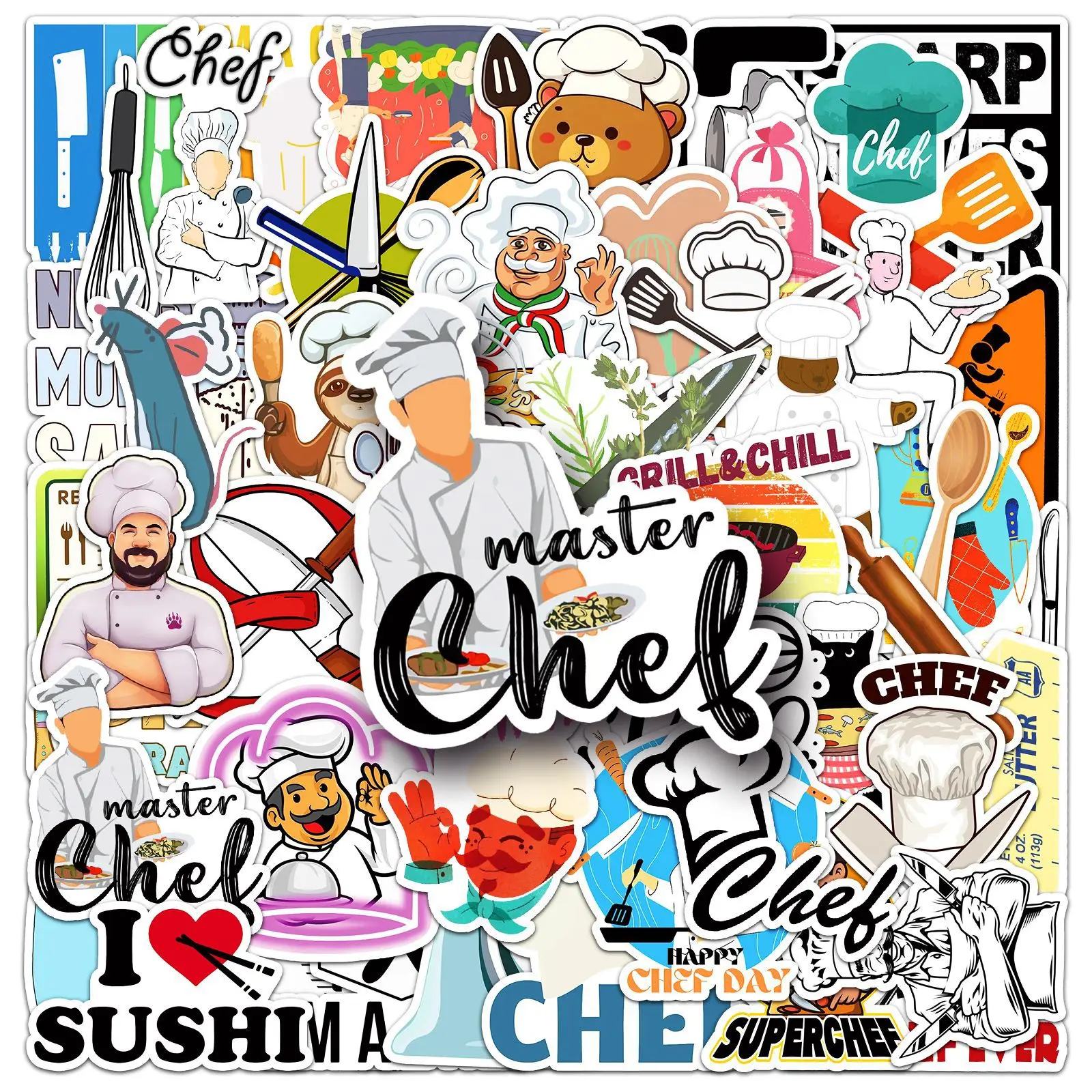 50-100PCS Chef Profession Graffiti Stickers, Creative Decorative Stickers for Water Cups, Pencil Cases, Notebooks DIY