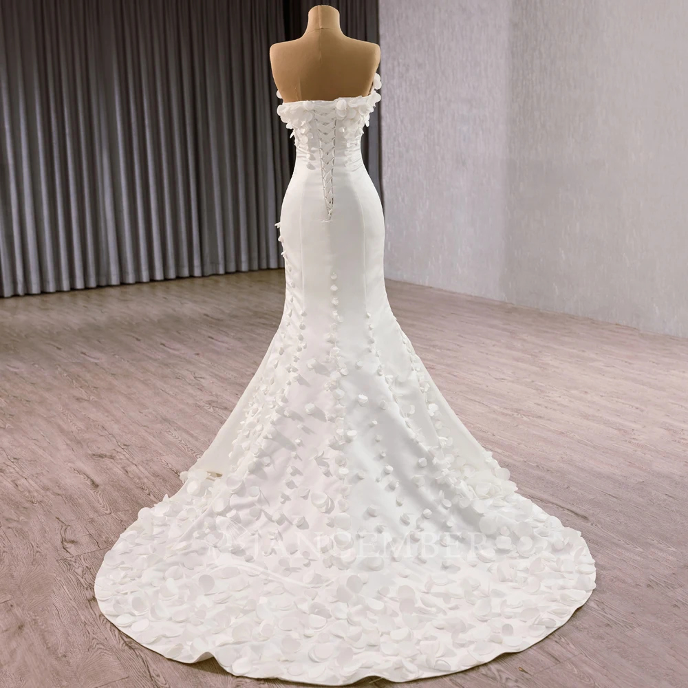 Suknia ślubna balowa z satyny luksusowa na zamówienie, koronka, perły, zdobiona koralikami, odpinane rękawy, biała suknia ślubna, Vestido De Novia