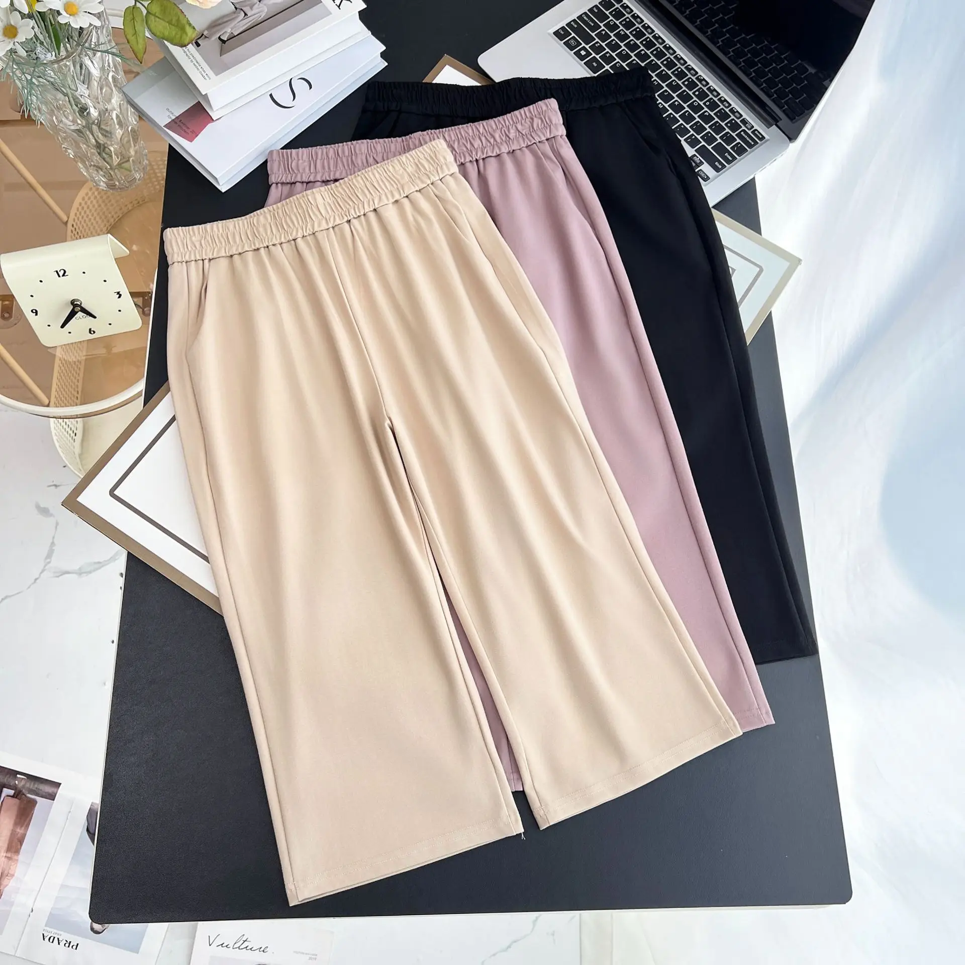 100KG Summer Capri Pants New Casual Simple And Thin Chinlon Plus Size Women's Straight Pants