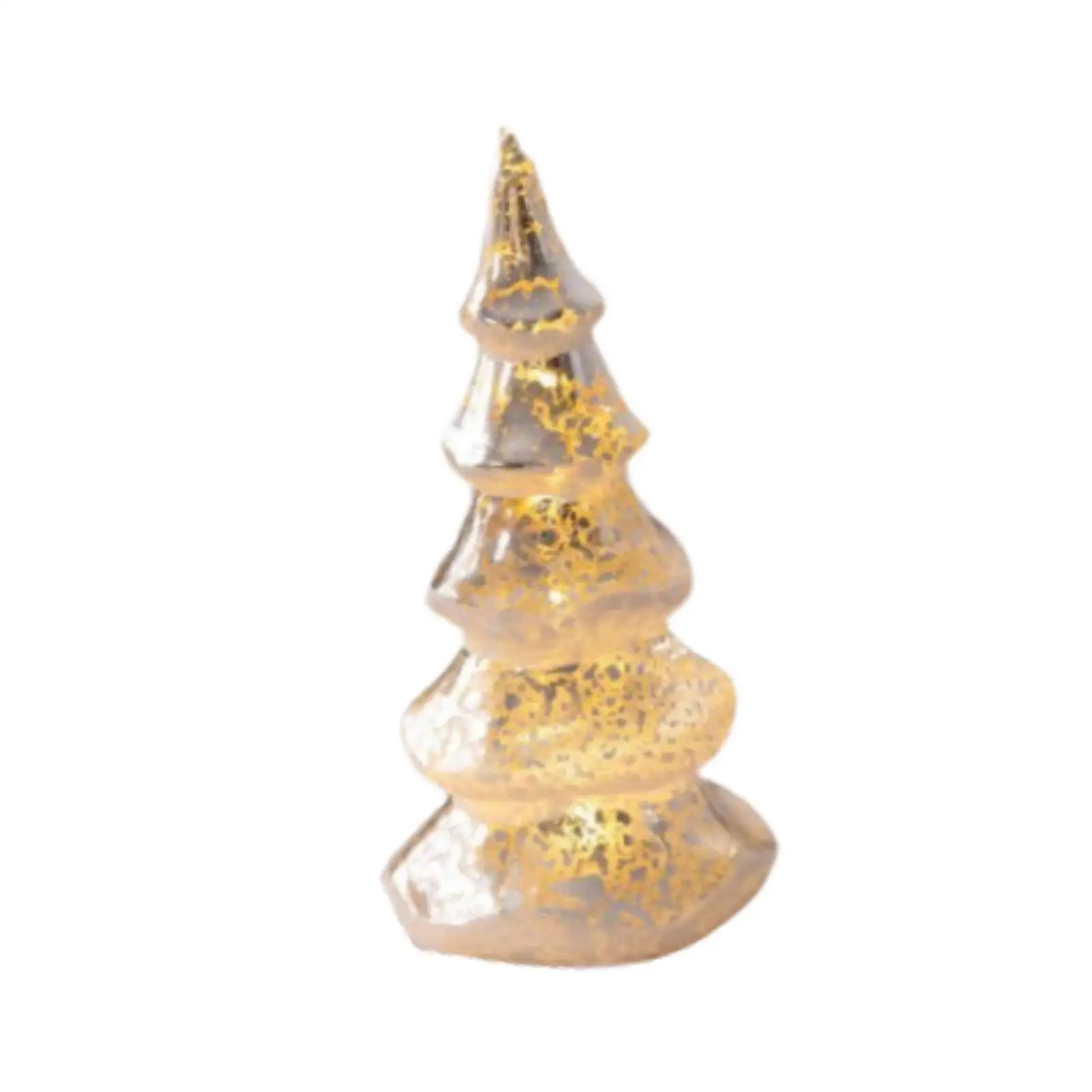 Lighted Tabletop Christmas Tree Figurine Glass Art Craft for Home Living Room Bedroom Office Desktop Shelf Party Centerpiece