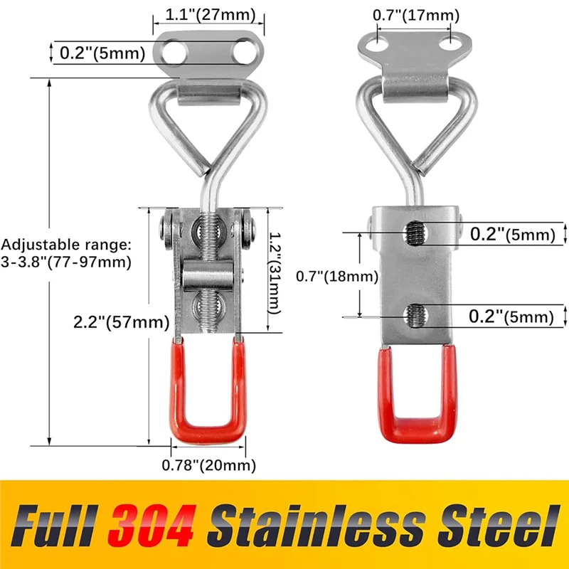 AT48-4 Pack pince de verrouillage à bascule 4001 réglable 304 en acier inoxydable loquet à bascule pour couvercle de fumeur gabarit porte de congélateur