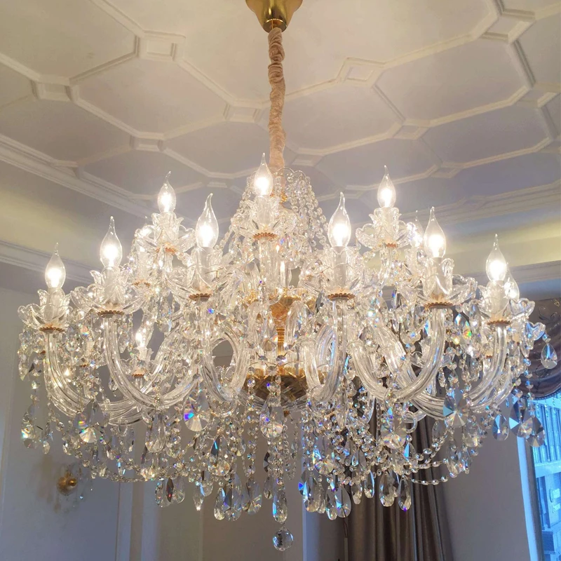 Luxury Home Crystal Chandeliers Villa Lighting for Living Room Decorate LED Ceiling Pendant Lights Indoor Hanging Lights Fixture