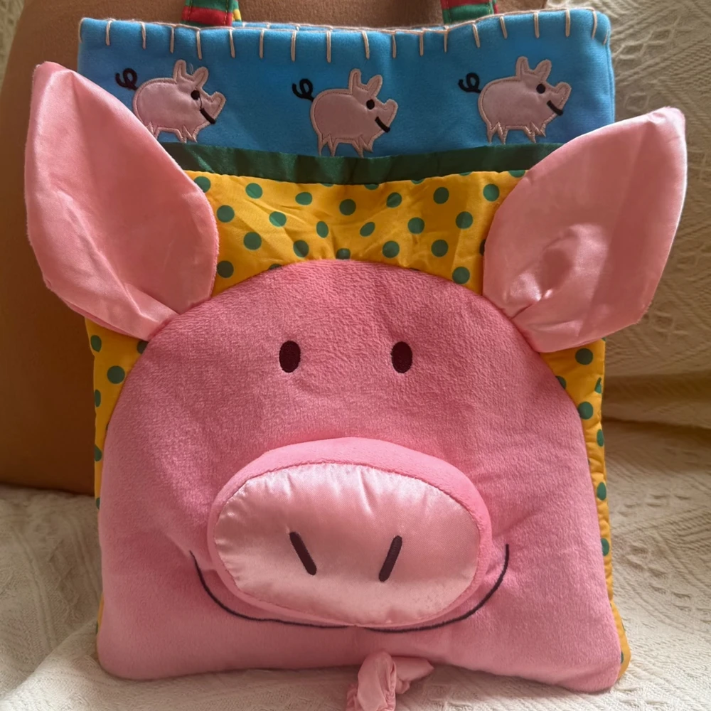 Cute Piggy Cartoon Pink Piggy Handbag Polka Dot Storage Bag Exquisite Large Capacity Girl Heart Student Essential for Going Out