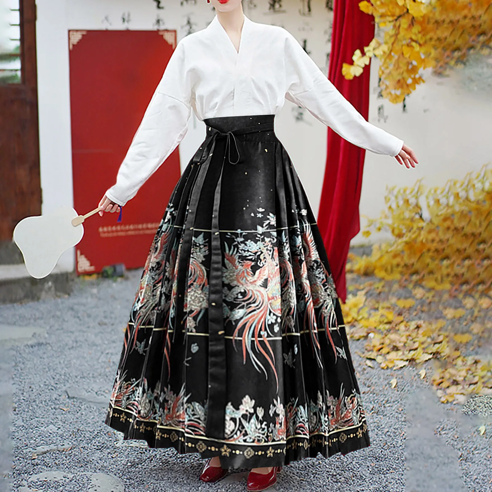 

2024 Spring And Autumn New Hanfu Half Body Skirt Women's High Waisted Pleated Long Skirt New Chinese Fashion Printed Skirt