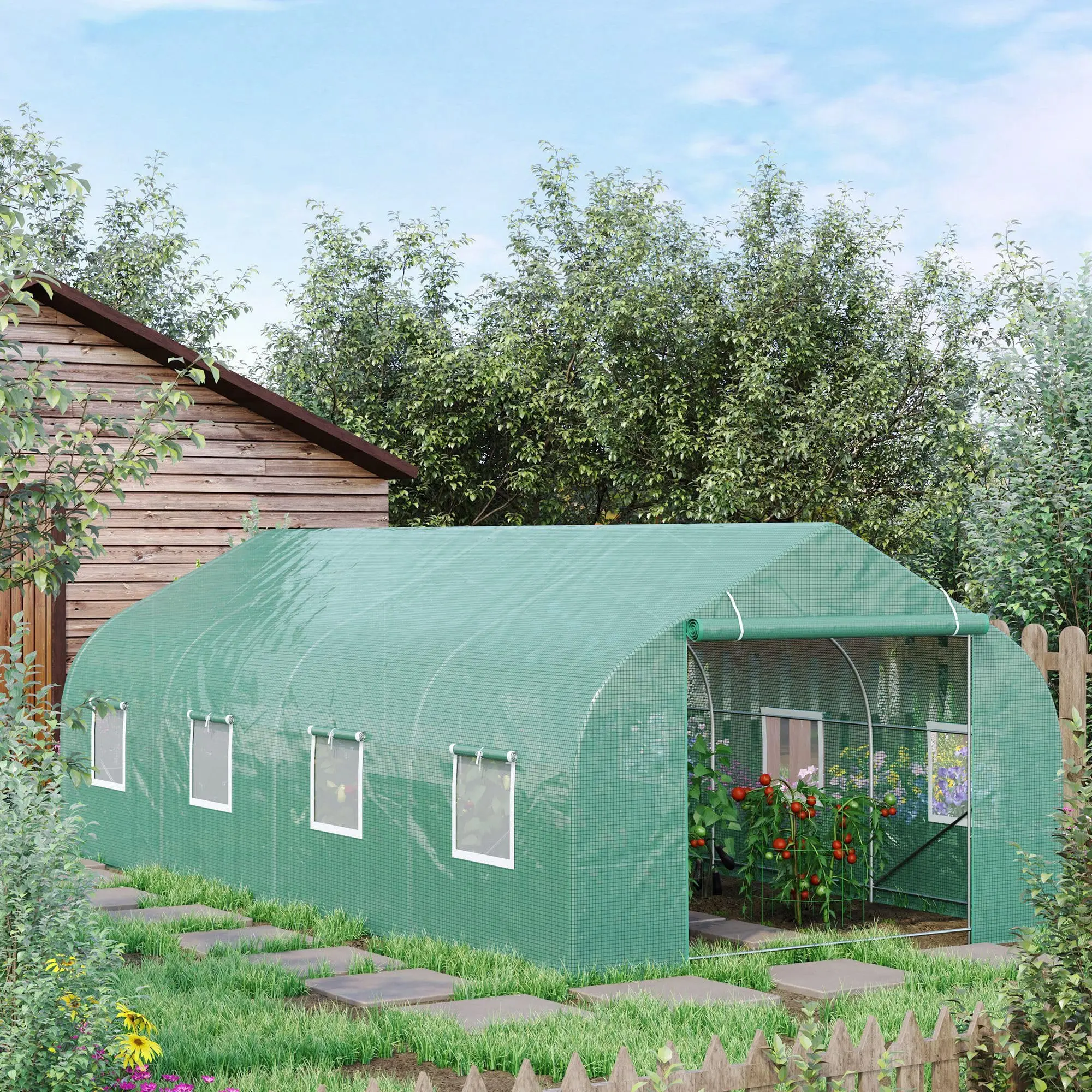 20 x 10 x 7 ft Outdoor Walk-in Greenhouse Zippered Door Green
