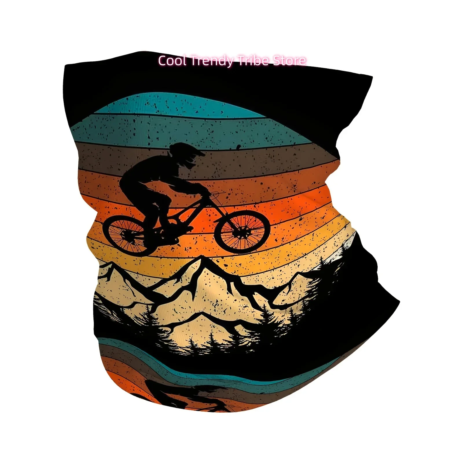 Mountain Biking, Sunset, Forest. Printed Scarf, Multi-Functional Mask And Neck Mask, Suitable for Outdoor And Unisex Headscarves