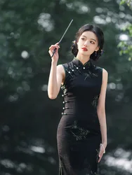 Girls' long sleeveless cheongsam 2024 Spring/Summer New New Chinese style Improved Literary Retro Chinese Style Dress