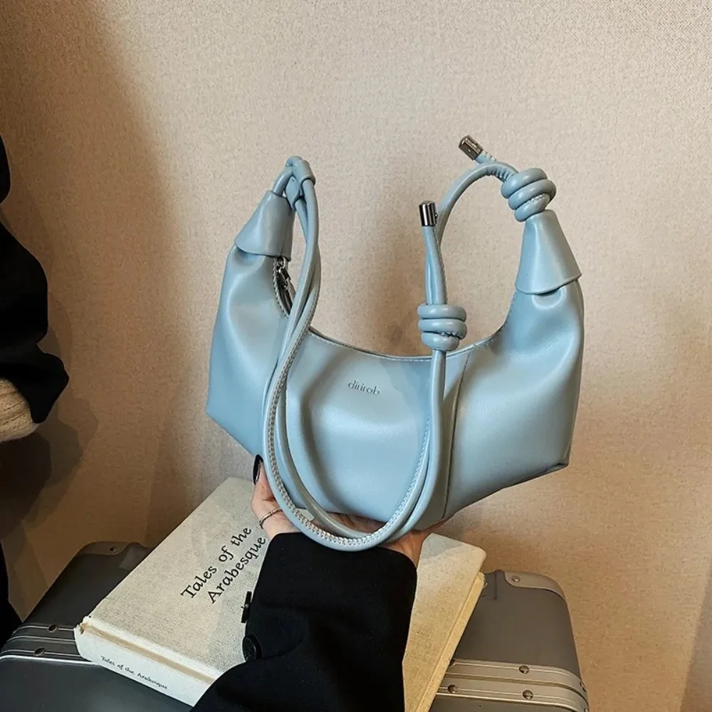 Cute Macaron Color Faux Leather Handbag Chain Strap Cloud Tote Bag Shiny Surface Elegant Evening Bag Summer