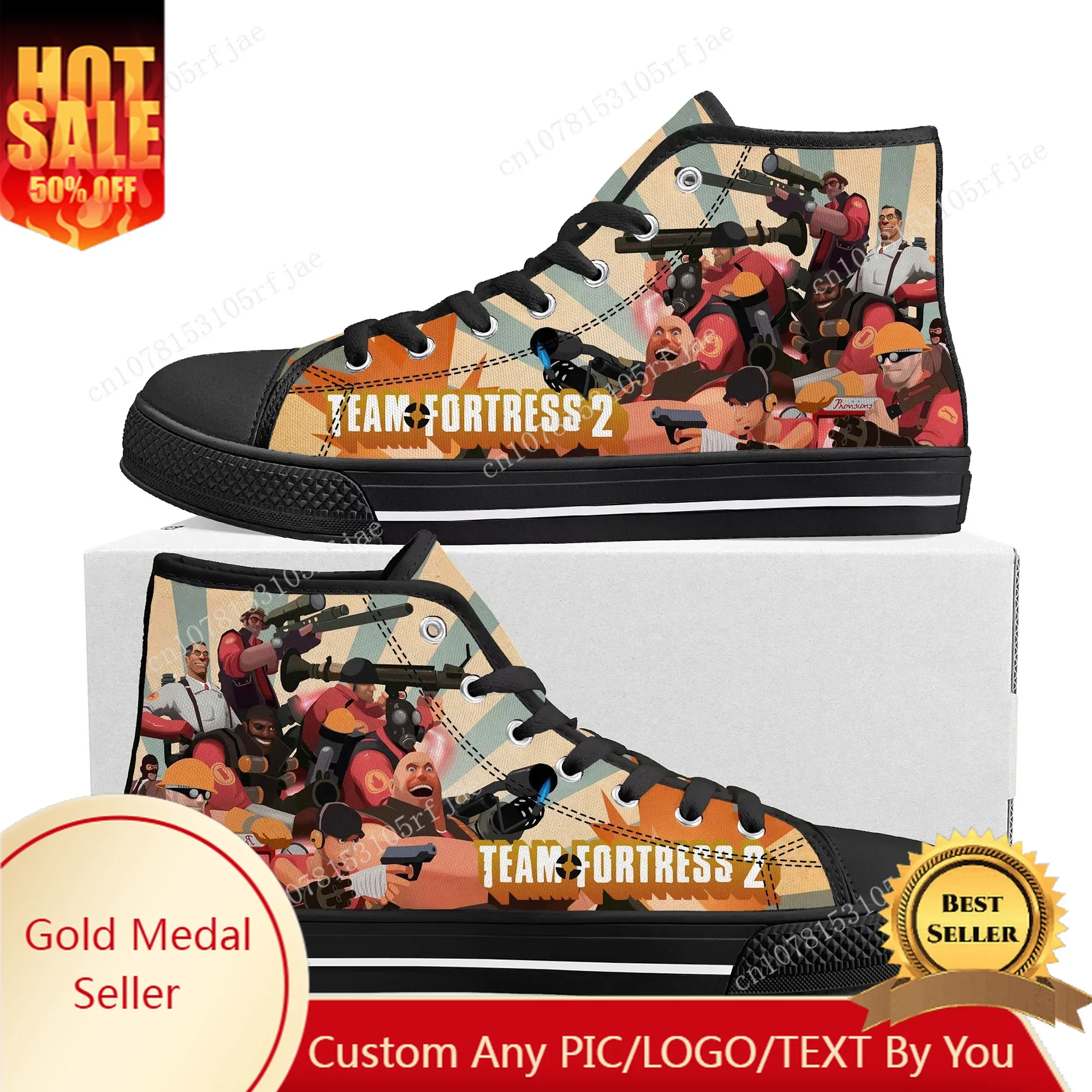 

Team Fortress 2 High Top Sneakers Cartoon Game Men Women Teenager High Quality Canvas Sneaker Fashion Custom Built Couple Shoes