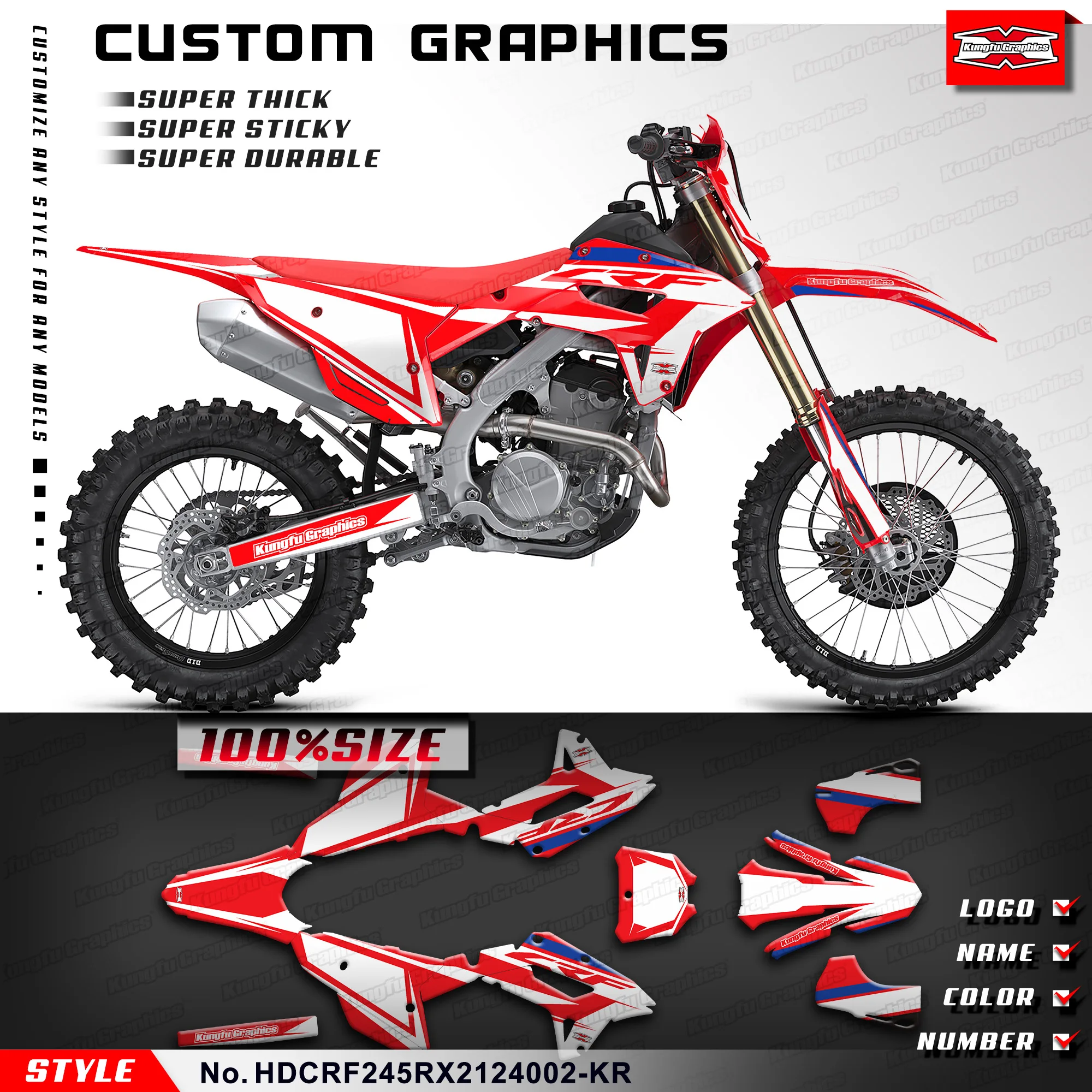 KUNGFU GRAPHICS Motorcycle Graphics Stickers Complete Decal for Honda CRF 250RX 450RX 2021 2022 2023 2024,  HDCRF245RX2124002-KR