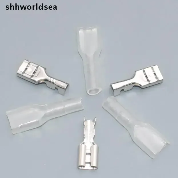 Shhworldsea 500Sets/Lot 4.8mm transparent sheath inserted spring car Crimp Terminal Female Spade Connector Faston with insulator