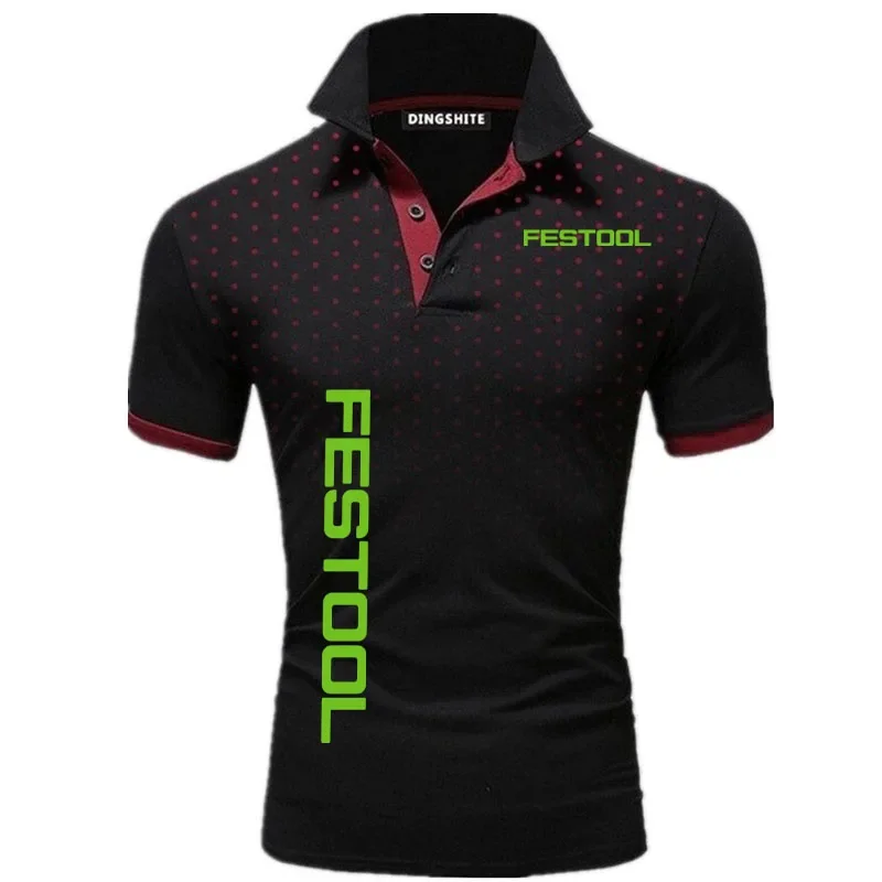 Festool tools Men\'s POLO Shirt 2024 New tiki Men\'s Shirt Hip Hop Street polka Dot gradient 3D Official website Short sleeve top