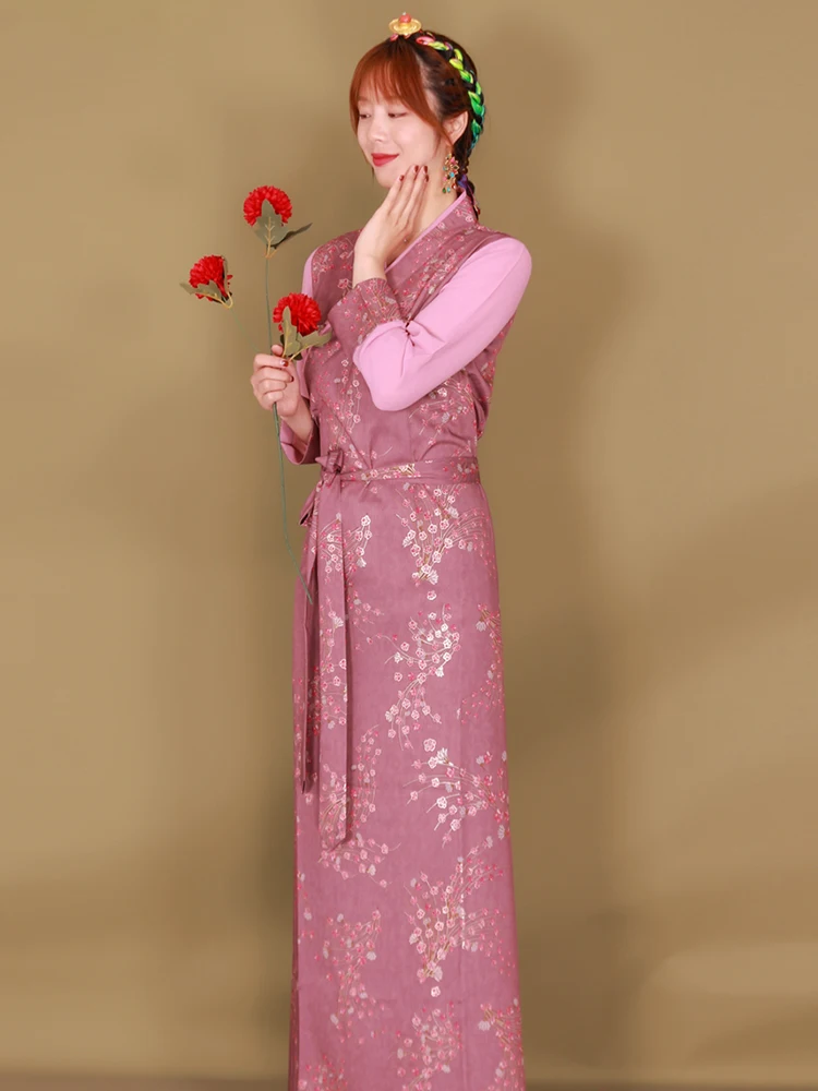 Tibetan Clothing Women's New Costumes Lhasa Summer Color Matching Tibet Wrap Skirt Ethnic Dress