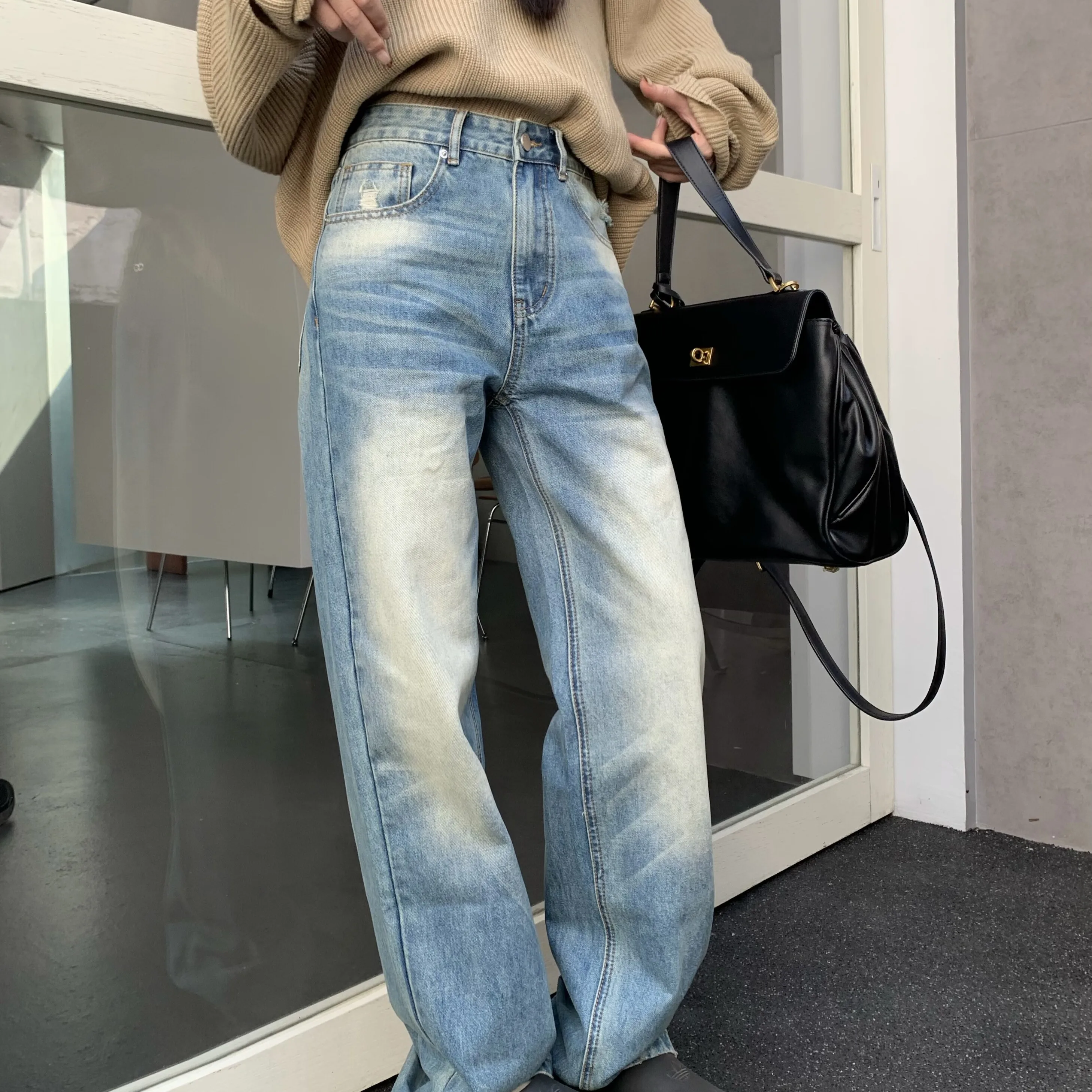 

Blue Casual Loose Women's Jeans High Waist Straight Leg Long Pants Autumn Winter Faion Korean Sle Vintage High Quali