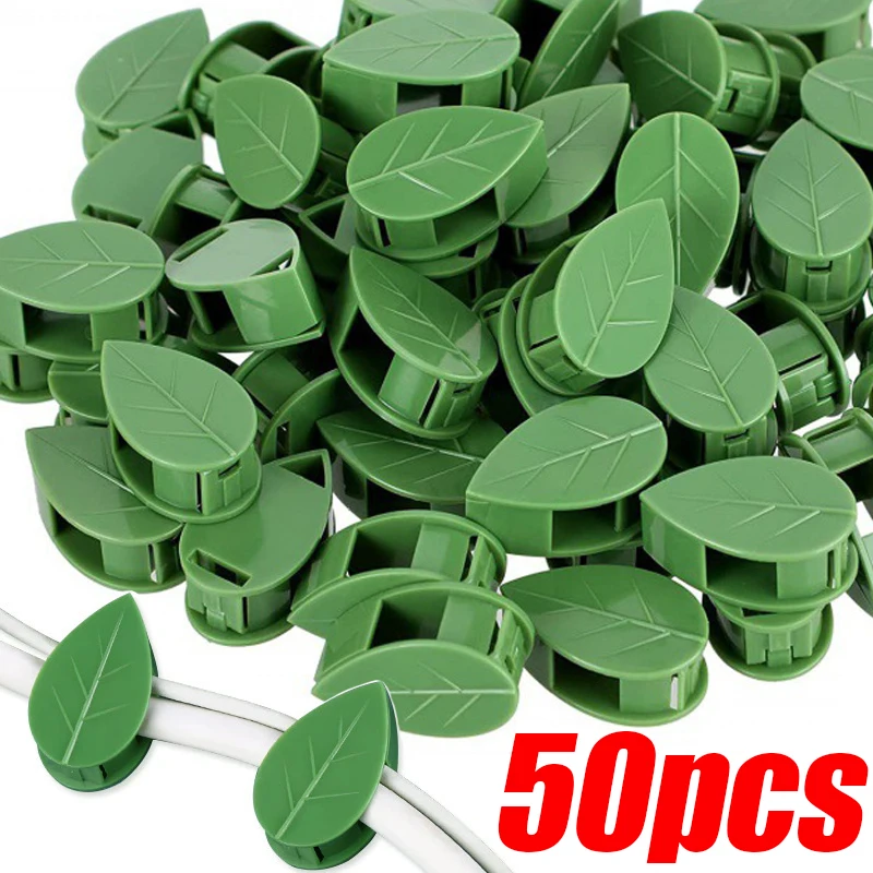 50/10PCS Self Adhesive Vine Fixed Buckle Green Plant Fixture Clip Leaf Shape Clip Traction Holder Climbing Wall Nail-free Decal