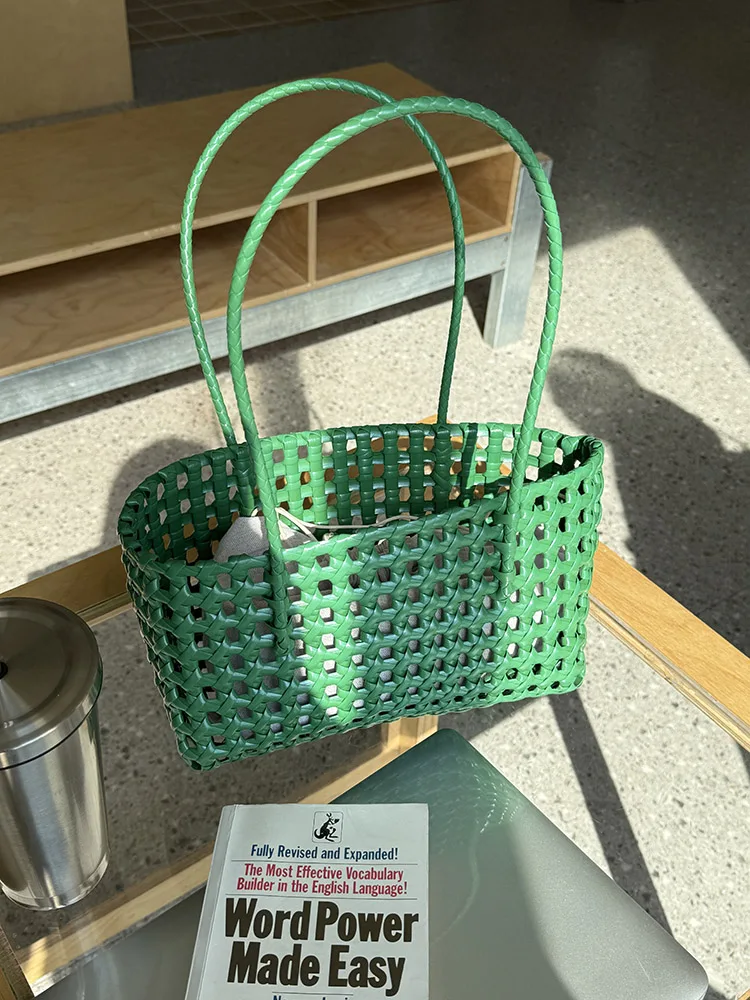 

2025 New Hollow out Beach Basket Bag Woven oulder Handbag Summer Vaion op Tote Casual Simple Sle Canvas Material