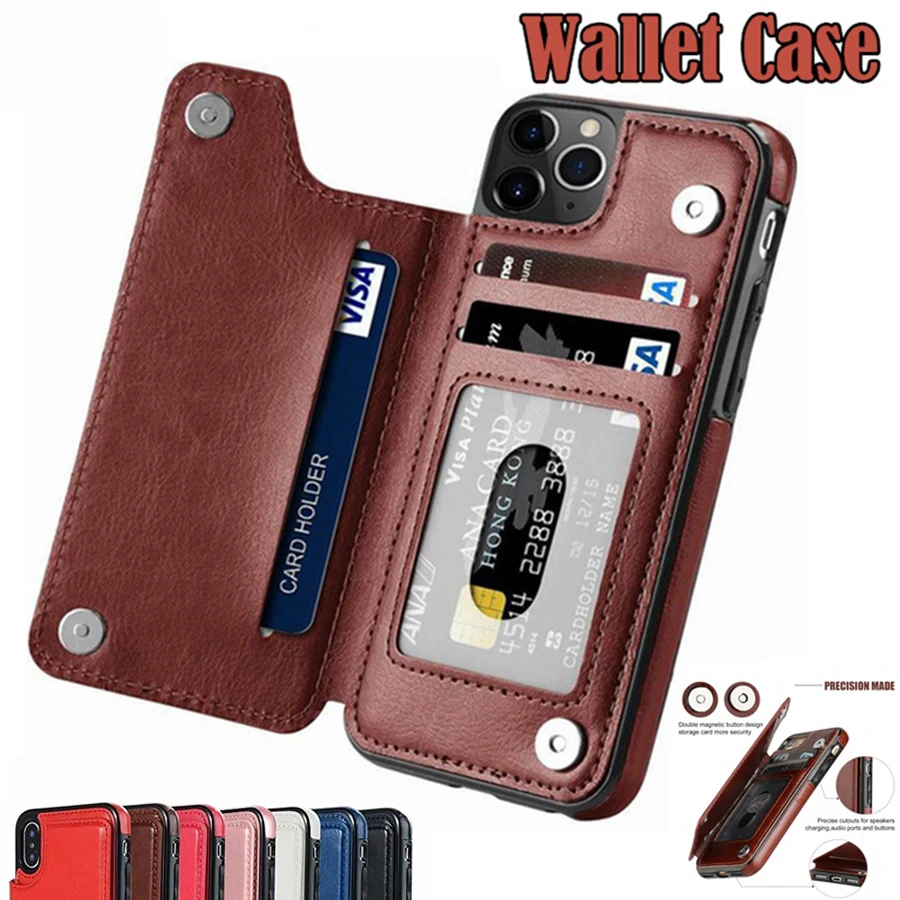 

Leather Wallet Back Case for iPhone 11 12 13 Pro Max Mini XR XS 8 7 6s 6 Plus SE 2020 5S 5 Card Slots Holder Flip Cover Magnetic